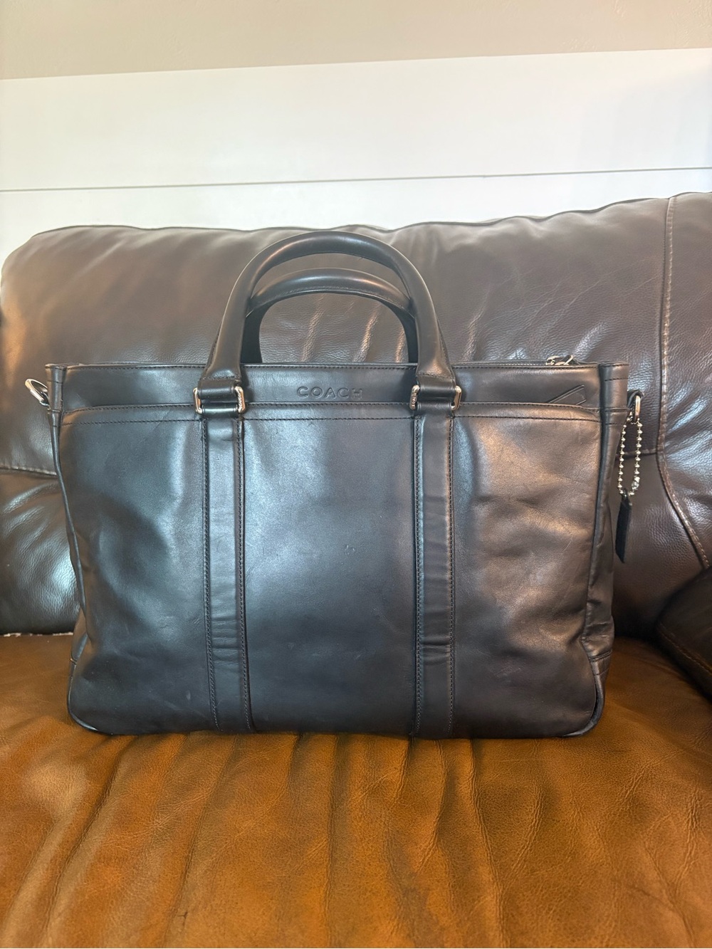 Coach Black Leather Large Tote with Top Handles